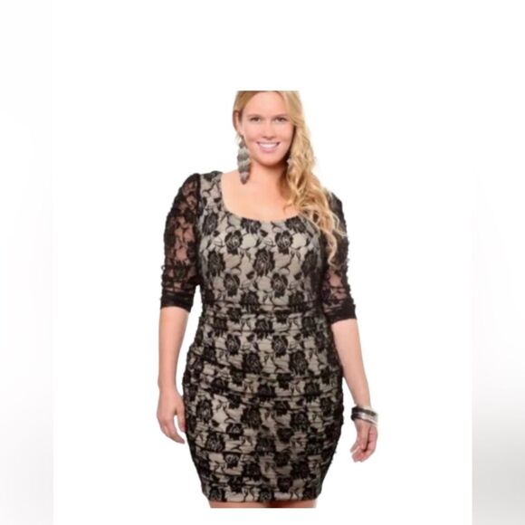Torrid size 4 slouch dress and puffy sleeves rose tan and black dress - Picture 1 of 4